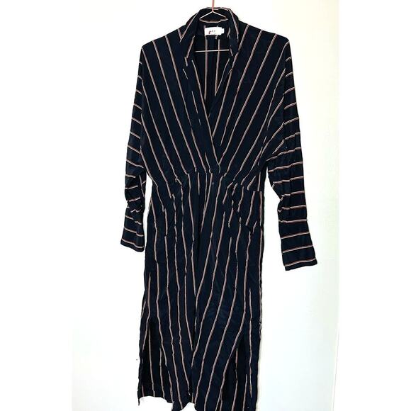 ALC Women's Black Nico Surplice Long Sleeve Striped Silk Midi Dress Size 2 - Picture 2 of 16